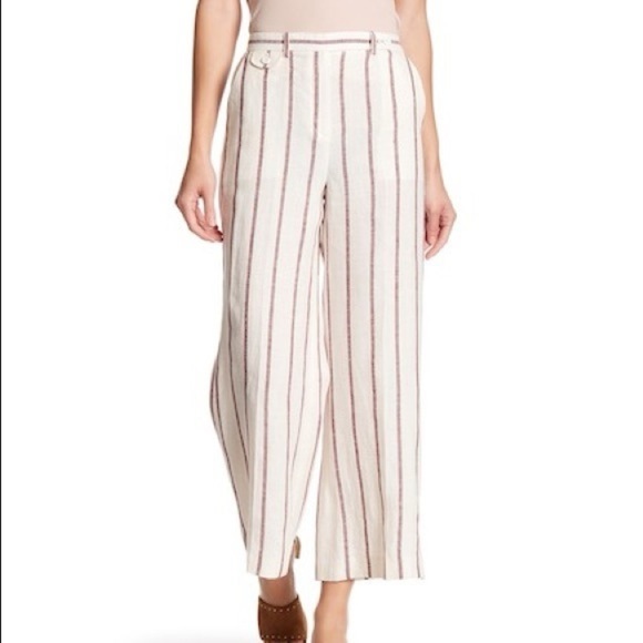 Theory Nadeema Stripe Red and White Wide Crop Wide Leg Capri Linen‎ Pants Size 0 - Picture 1 of 7